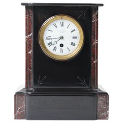 Victorian mantel clock, the white dial inscribed R Lowson, Paris, in black slate case H31cm