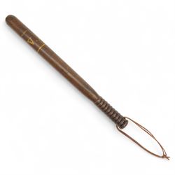 Victorian turned wooden truncheon with A.V.R.cipher in gilt and with ribbed handle L50cm