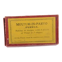 Early 20th century and later puzzles and games, including Bikee, 'A Novel and Very Amusing Game', by C.W. Faulkner & Co, Multum-In-Parvo Puzzle by RJ London, The Original 15 Puzzle by RJ London, The Chinese Zig-Zag 'A Wonderful and Extraordinary Puzzle', The Subway Puzzle by R Journet London, etc, all in glazed wooden display case