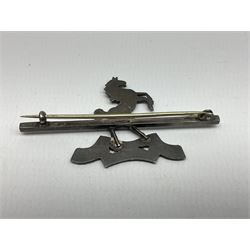 Royal West Kent regiment 9ct gold and enamel sweetheart brooch; The Queens Own regiment silver and enamel sweetheart brooch; and another sweetheart brooch for the Royal West Kent regiment (3)