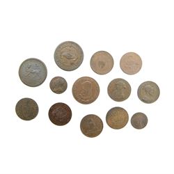 18th Century and later copper tokens, including 1787 druid head 'We Promise To Pay The Bea...