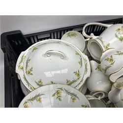 Royal Grafton Evesham pattern part tea and dinner service, to include teapot, coffee pot, milk jugs, tea cups and saucers, dinner plates, sauce jug, covered tureens etc 