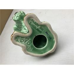 Sylvac green seated dog, together with pair Wade Heath vases, wall charger and other collectables, in two boxes  