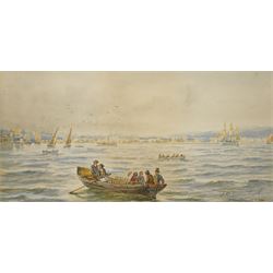 John Wilson Carmichael (British 1799-1868): Busy Shipping Lane, watercolour signed and dated 1842, 17cm x 33cm