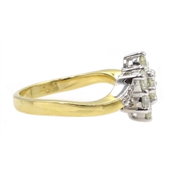  18ct gold seven stone flower cluster ring, with diamond set shoulders hallmarked, diamond total weight 1.00 carat  