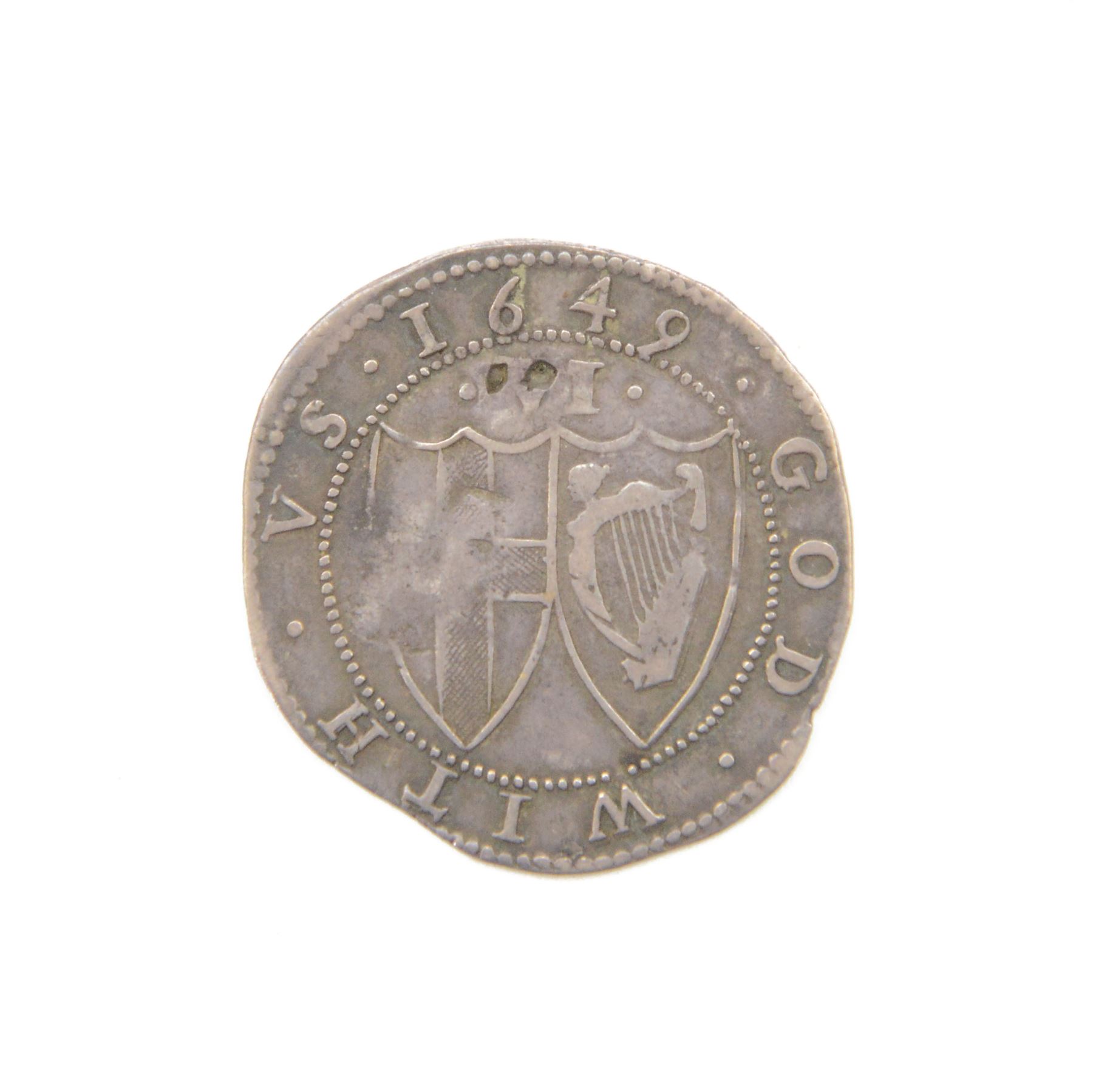 Commonwealth 1649 silver sixpence coin, mint mark sun, approximately 2.81 grams