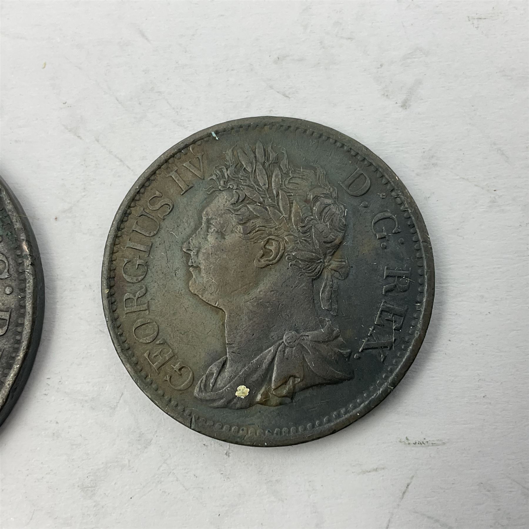 George IV Ireland 1822 penny and 1823 half penny 'Hibernia' coins