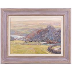 Michelle Saunders (British 1936-): Lythe Bank looking towards Sandsend, oil on board signed 25cm x 35cm 