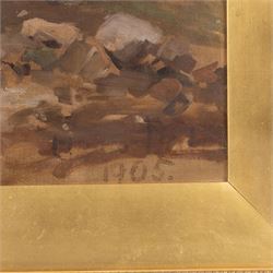 English School (19th/20th Century): Old Farmhouse, oil on canvas laid on board indistinctly signed and dated 1905, 28cm x 39cm