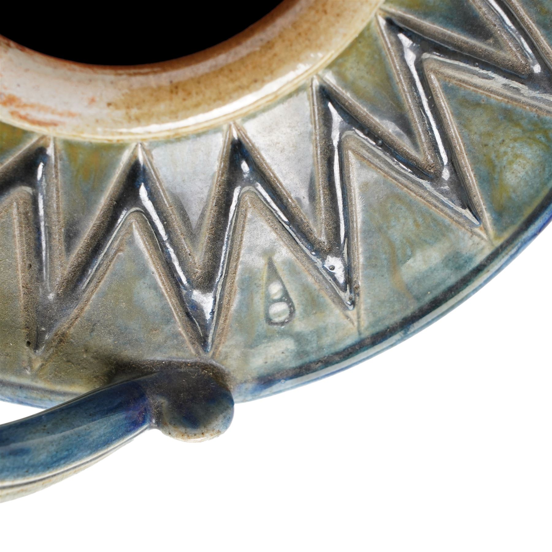 Andrew Osborne (1956 -): Geometric Jar and Bowl, with abstract design in typical blue and green glazes, incised marks to bases, jar H34cm