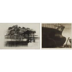 David Morris (British 1937-2018): 'Saltburn', artist's proof drypoint etching signed and titled in pencil 24cm x 36cm; 'Building 'Our Lass II' Whitby', aquatint signed titled and numbered 13/30 in pencil 23cm x 27cm (2)