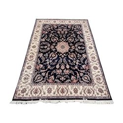 Persian blue ground rug carpet, repeating beige border