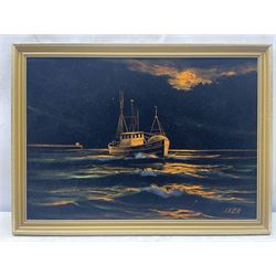 Robert Ixer (British 1941-): Coming out of Whitby Harbour, oil on fabric signed 42cm x 60cm 