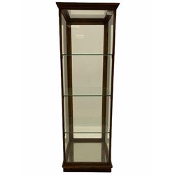 19th century mahogany framed four sided shop display cabinet, glass top, mirrored under-tier, plinth base
