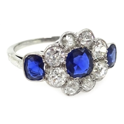  18ct white gold sapphire and diamond rim set cluster ring   