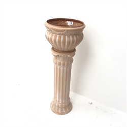 Terracotta jardinière on classical style column stand, D28cm, H74cm