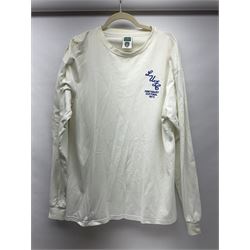 Fourteen items of replica sporting clothing including Leeds United football club shirts, England jerseys etc