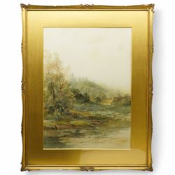 Albert Pollitt (British 1855-1926): Farmstead and Sheep Flock and Castle on the Hill, set three watercolours signed, two dated 1912, max 60cm x 44cm (3)