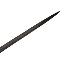 WWI Prussian Artillery Officer's dress sword, with 83cm single edge fullered steel blade, brass stirrup hilt, the langet with crossed cannon barrels and a vacant shield cartouche, the curved knuckle bow cast with acorns and oak leaves, wire bound grip and lion head pommel, with steel scabbard, overall L100cm