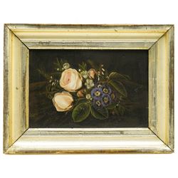 Danish/Swedish School (Early 20th century): Still Life of Flowers on a Ledge, oil on panel indistinctly inscribed verso 17cm x 26cm