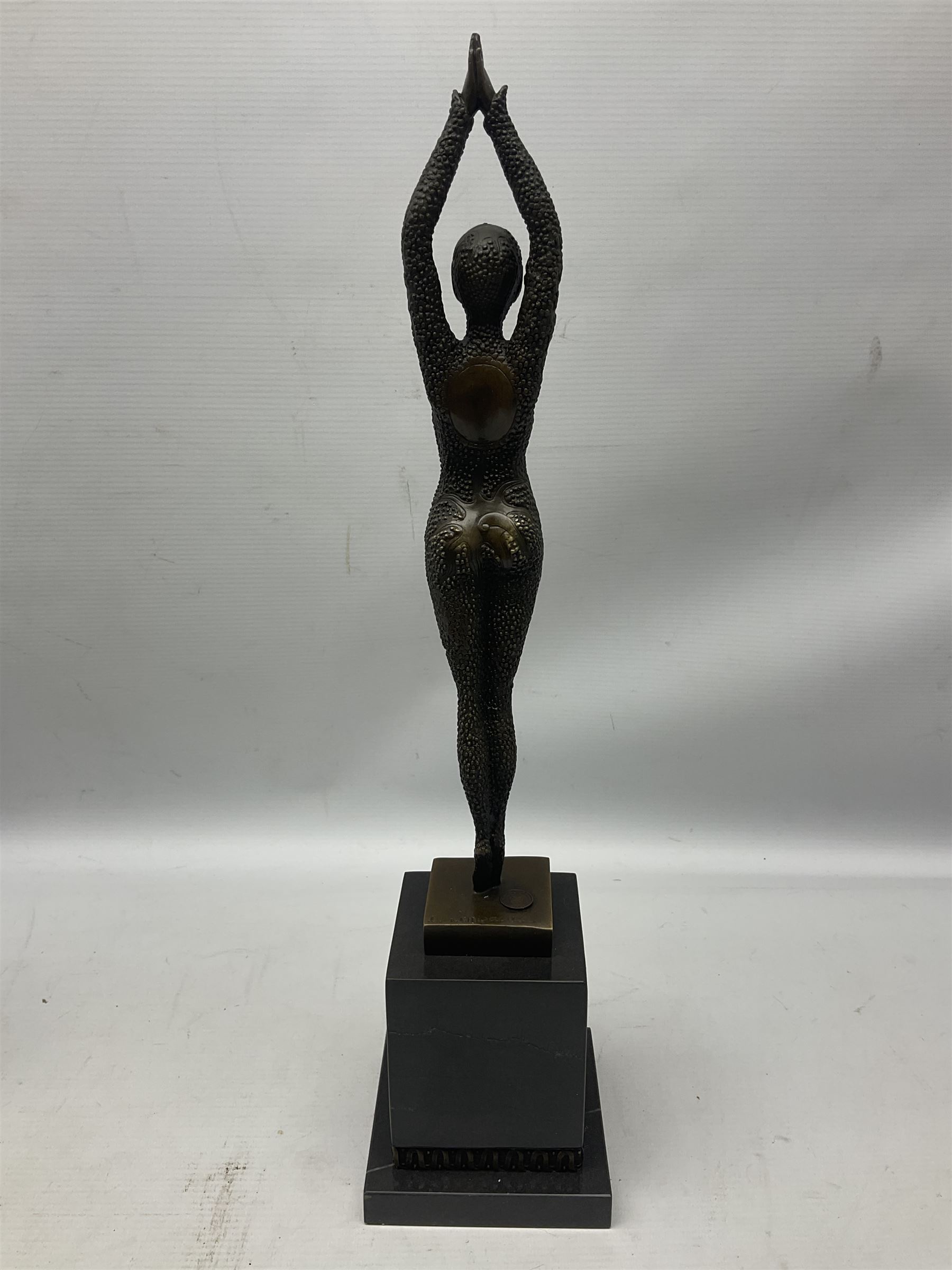 Art Deco style bronze, Starfish dancer, upon a black marble plinth, after Dimetri H Chiparus, signed and with foundry mark, H47cm