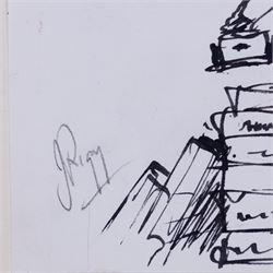 Jack Rigg (British  1927-2023): Whitby Fish Quay Portraits and Yorkshire Cobles - Filey and Whitby, two pen and ink sketches variously inscribed and dated, 25cm x 20cm and 11.5cm x 25cm (2) (unframed)