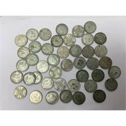 Approximately 480 grams of Great British pre 1947 silver one florin coins, including King George V 1923, 1924 etc