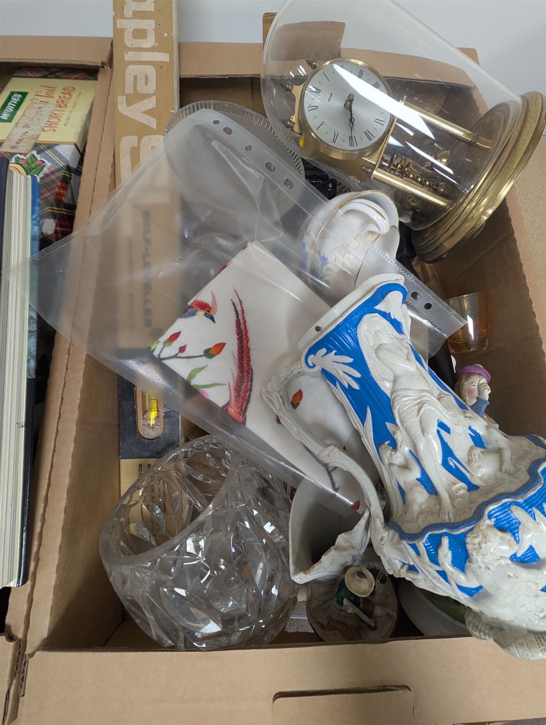 Large quantity of collectables, including Kunde clock, glassware, Danby, ceramics etc, in twelve boxes   
