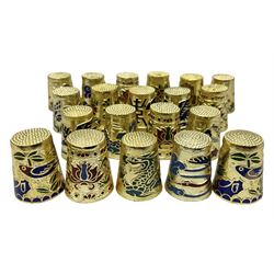 Twenty cloisonné thimbles, decorated with, flowers, birds, dragons, butterflies, and other animals