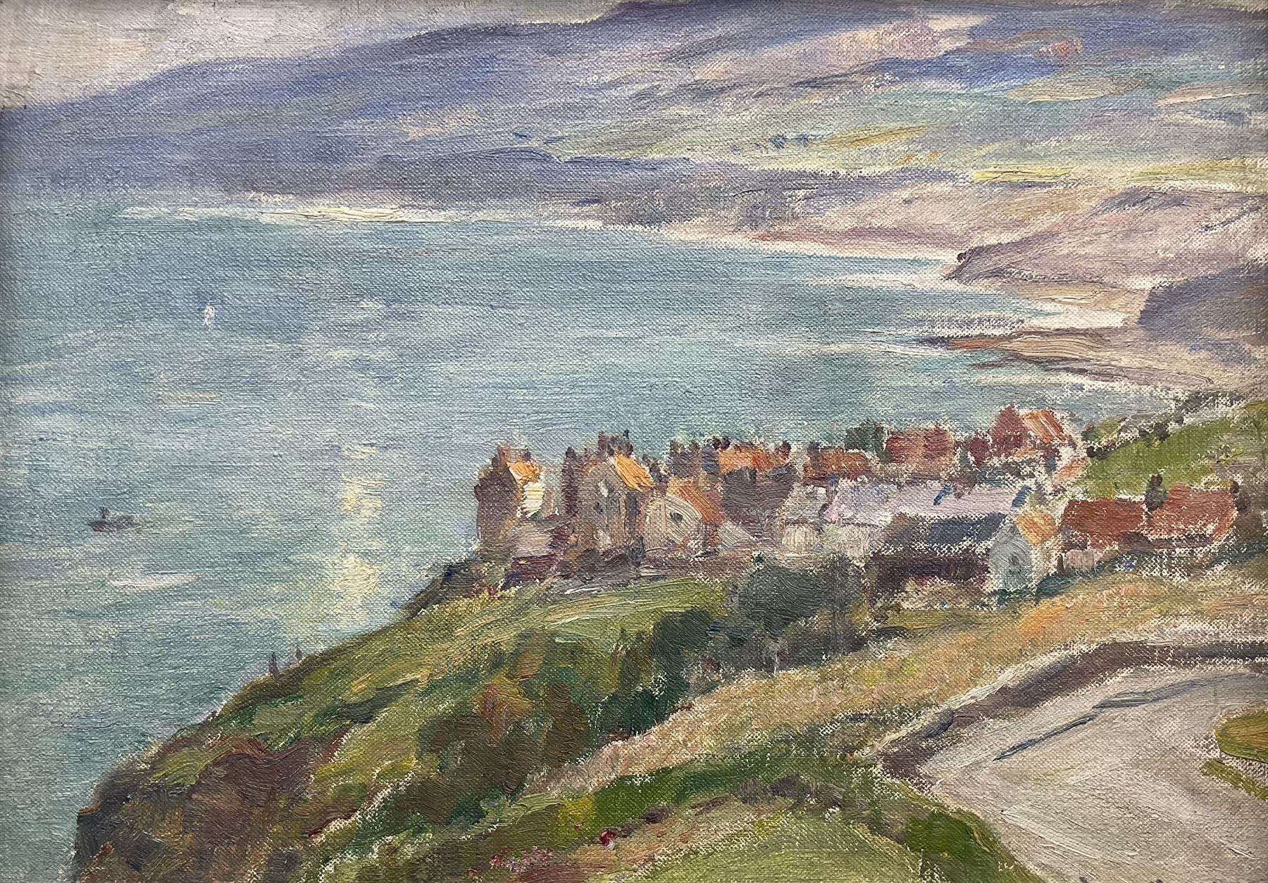 Owen Bowen (Staithes Group 1873-1967): 'Robin Hood's Bay - Yorkshire Coast', oil on board signed, titled verso 24cm x 34cm