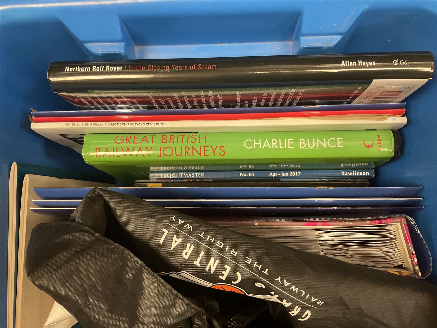 Collection of various train related books, ephemera and paraphernalia, to include various photographs, slides, the Lancaster & Yorkshire Railway Magazine, Rail Guides etc, in four boxes 