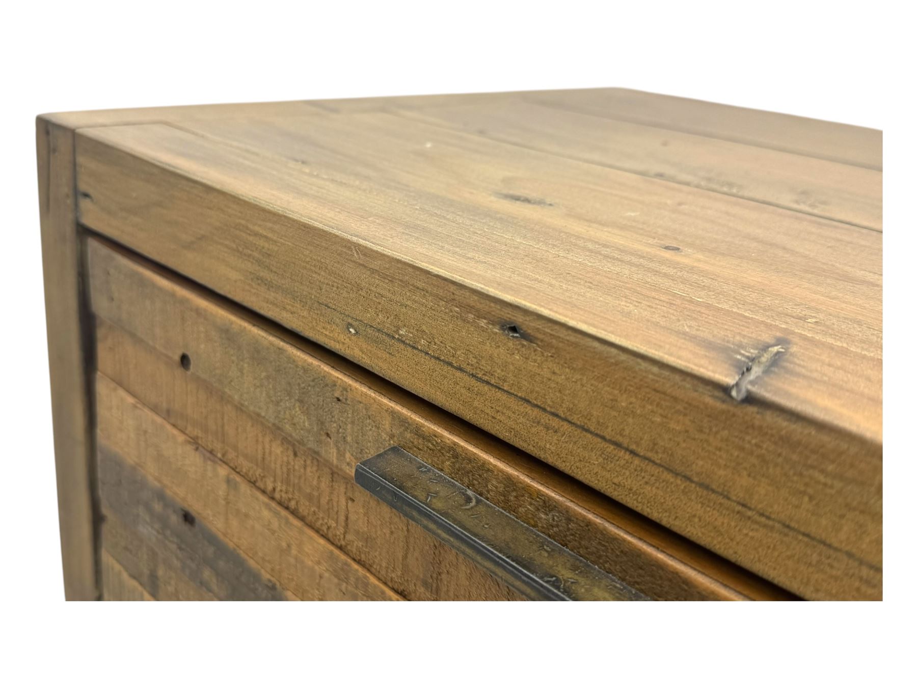 Barker & Stonehouse - contemporary 'Charlie' reclaimed wood chest, rectangular plank top over three short and four long drawers, raised on square supports