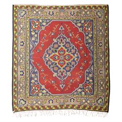 Turkish Malatya type flatwoven rug, decorated with a red medallion field, stylised floral ...