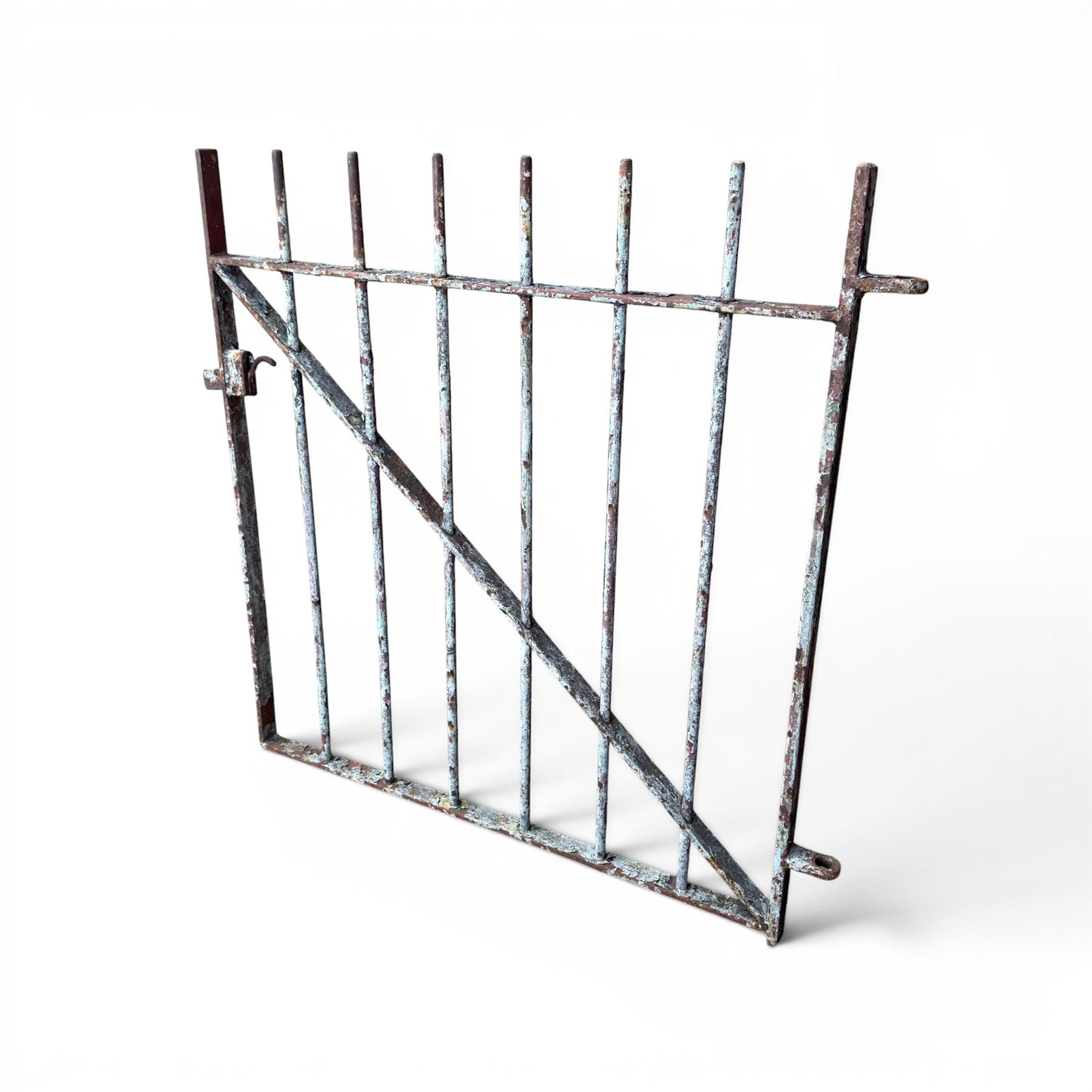19th century wrought iron hand gate, with hinge loops and latch, in rustic white finish