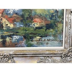 Edmond de Meulenaere (Belgian 1884-1963): House on a Lakeside, oil on board signed 27cm x 38cm 