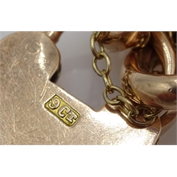  Early 20th century rose gold curb link bracelet with heart locket, stamped 9ct, each link stamped 9  