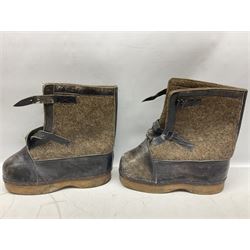 Pair of German winter snow boots, leather and felt with wooden soles; together with a replica WW2 German Luftwaffe car pennant (3)