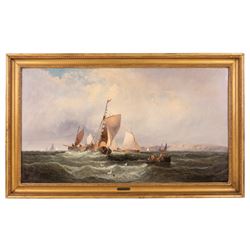 William Anslow Thornley (British fl.1858-1898): Shipping off Tynemouth, oil on canvas signed with pseudonym 'C Thornbery' 44cm x 80cm 
Provenance: with the Mandell Gallery, Norwich, label verso