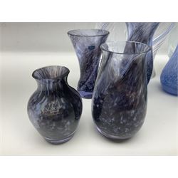 Collection of green/blue Caithness glass vases, to include mottled and swirl designs, largest 20cm (26)