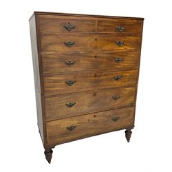 19th century mahogany straight front chest, fitted with two short and five long graduating drawers, in two sections
