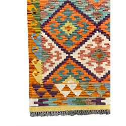 Chobi Kilim, decorated with stepped geometric lozenges