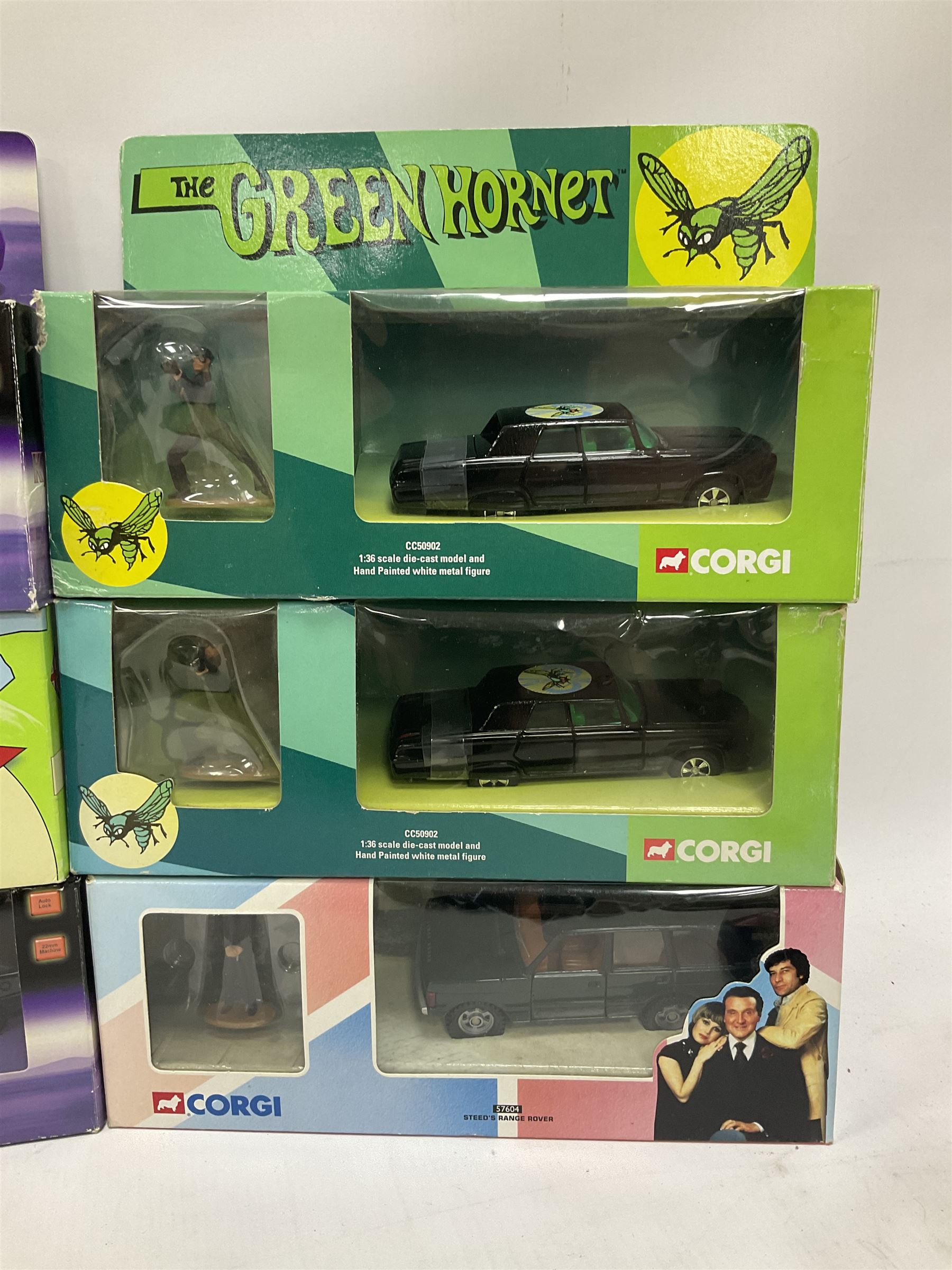 Corgi etc - seventeen TV/Film related die-cast models including Lock Stock & Two Smoking Barrels, The New Avengers, The Green Hornet, Fast & Furious, The Avengers, Starsky & Hutch, Knight Rider, Dads Army, Transformers, Power Rangers, Ghostbusters etc; all boxed (17)