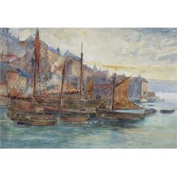 English School (Early 20th Century): Fishing Boats in Whitby Harbour, watercolour unsigned 25cm x 36cm