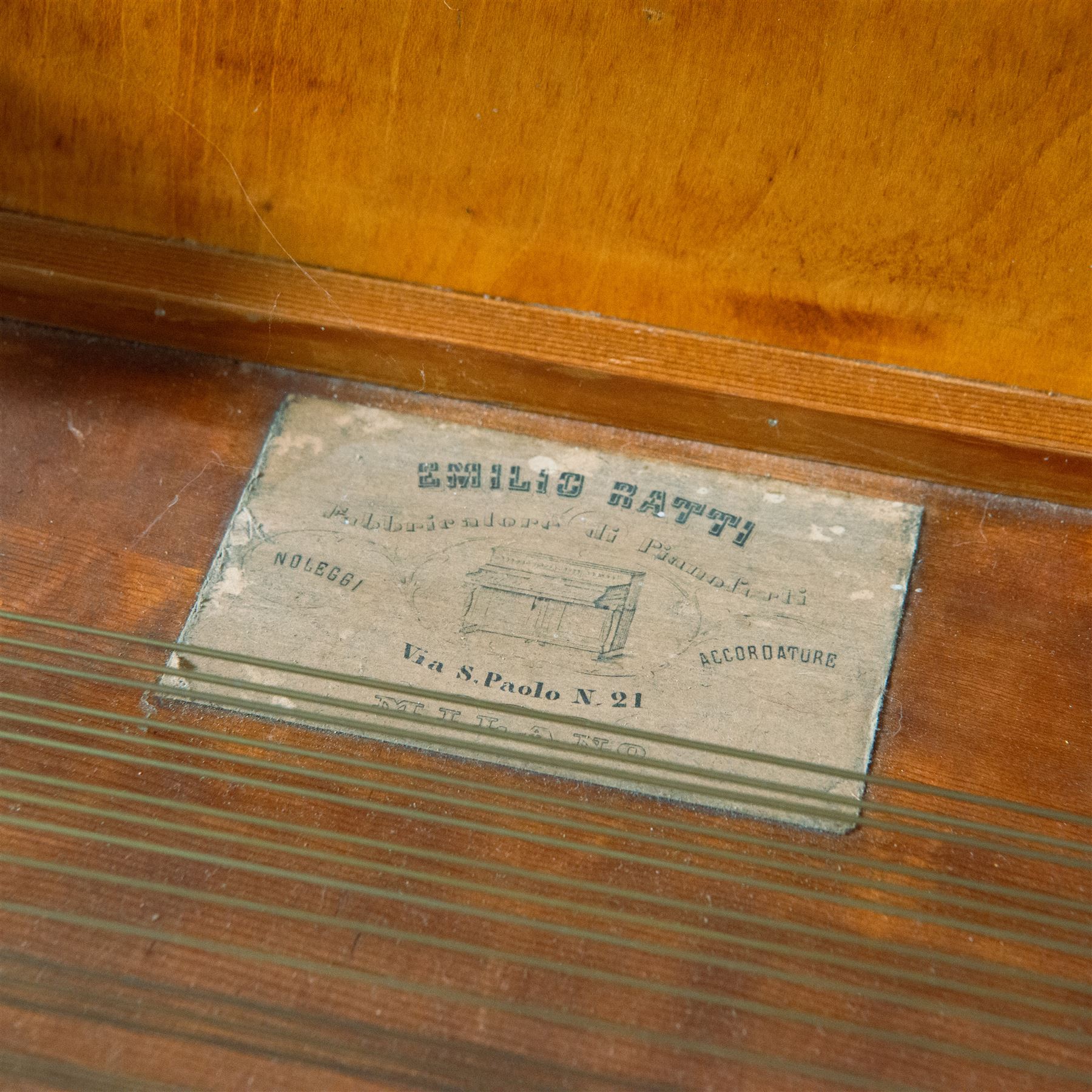 Austrian “Viennese” Grand Piano by Joseph Böhm c1820.
Straight triple strung, with a Viennese action and adjustable escapement rail, some new dampers and damper felt with leather covered hammers, string gauges marked on the wrest plank, soundboard appears to have been shimmed in places, bridge in good condition, possibly re-strung at some time with one tuning pin and two strings missing. Action with good repetition and damping, however some adjustment may be necessary to both the action and pedals. Six octave keyboard, with 78 keys C1-F7, with Ivory naturals and ebony sharps, lyre supported on a stretcher with seven pedals, Bells & Drum, Treble Sustain, Full Sustain, Piano & Pianissimo, Bassoon Stop and Una Corda. Adjustable open lattice music desk. Ebonised panel above the keys with maker name and decorative gilt mounts depicting imperial eagles, grapevines, scrollwork, and angelic trumpeters. Case raised on three circular columns with block supports. 
This instrument is typical of the type of piano being made in Vienna in the early 19th century and a type of piano possibly familiar to Beethoven during the period of the composers’ later compositions. This piano is thought to be one of the earliest known pianos by this maker and was discovered in Milan in the 1870’s. A retailer’s trade label from that period is attached to the soundboard.

Given the intricate nature of these historic instruments, specialist support will be available if required, to assist successful buyers with safe removal and onward handling. Price upon application. 

This item has been registered for sale under section 10 of the APHA Ivory Act Reference A2ZEXJGY