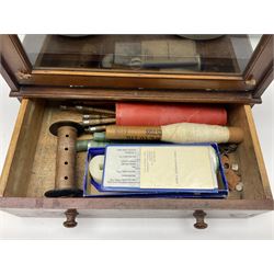 Collection of textile equipment, comprising, Goodbrand & Co. mahogany and brass yarn tester, Negretti & Zambra barograph and two sets of precision scales