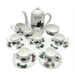 Crown Staffordshire coffee service for six, decorated with motor cars 