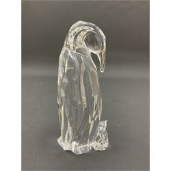Swarovski Crystal penguin family group, comprising pair of adults and chick, tallest H13cm