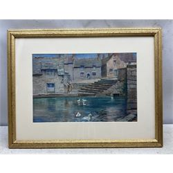 William Howden Howland (British Early 20th Century): 'View Across the Country from Minehead Somerset with Dunster Castle' and 'Swanage Mill Pond', pair watercolours signed with one dated 1929, titled on label verso 24cm x 37cm (2)