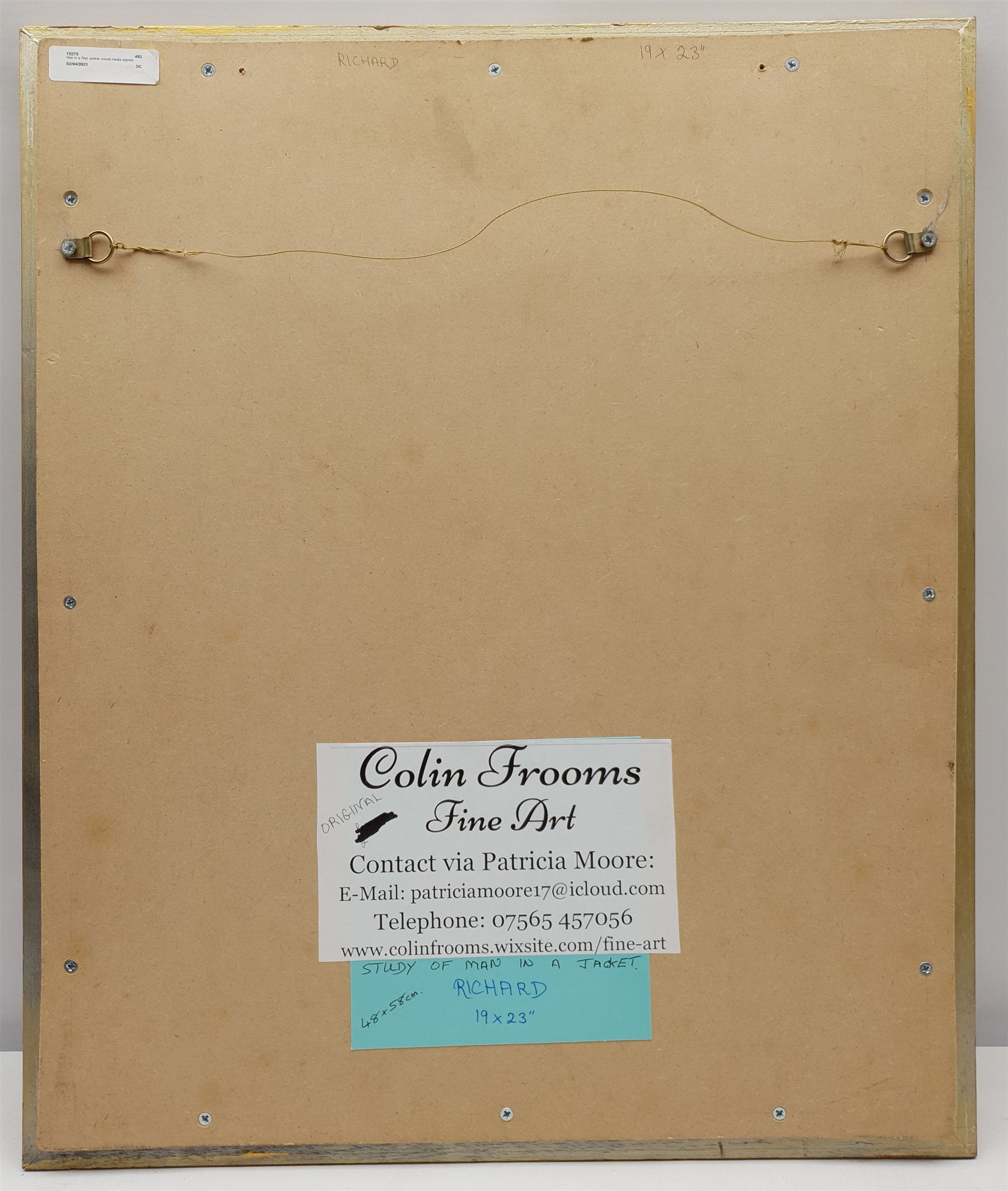 Colin S Frooms (British 1933-2017): 'Richard - Study of Man in a Jacket', mixed media signed, titled on label verso 37cm x 27cm