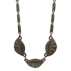 Thedore Fahrner Art Deco  silver and marcasite scalloped design necklace, stamped TF 925